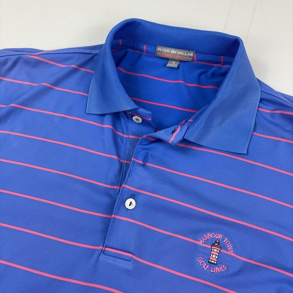 Peter Millar Summer Comfort Polo Shirt Mens M Blue Striped Harbour Town Golf